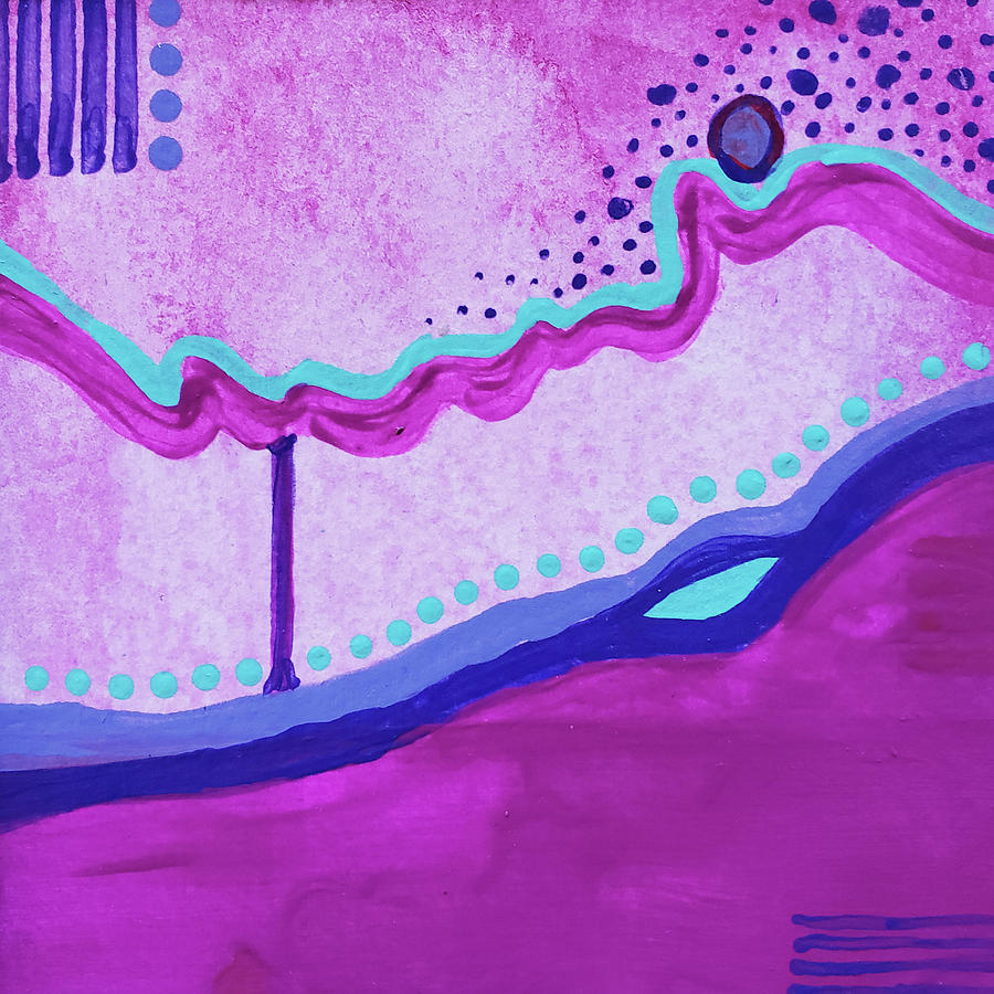 RIVER BED Abstract In Pink Purple Aqua Blue Painting by Lynnie Lang
