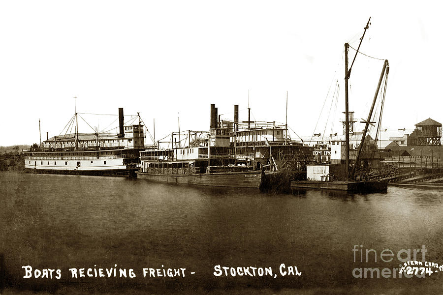 River Boats Photograph - River Boats Receiving Freight - Champion, J. D. Peters, Stockton by Monterey County Historical Society