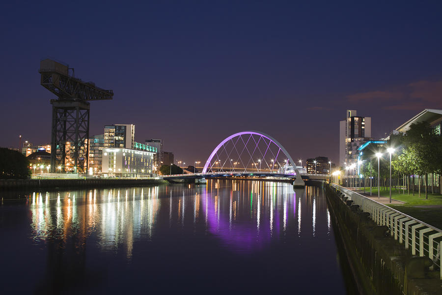 River Clyde, Glasgow at Night towards the Squinty Bridge. Photograph by Empato