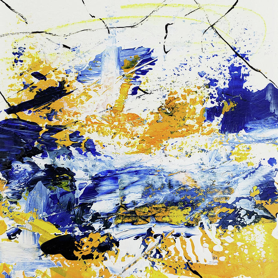 River Deep Mountain High Abstract Yellow Blue White Water Painting by Lynnie Lang
