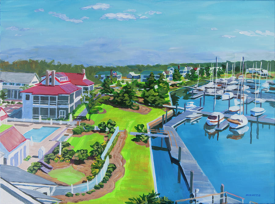 River Dunes harbor Painting by Tommy Midyette