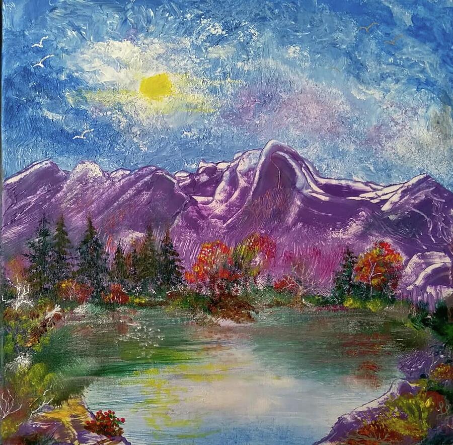 A Mountain River Fall  Painting by Lynn Raizel Lane