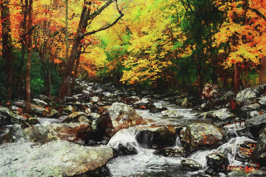 River Flows Painting by AM FineArtPrints