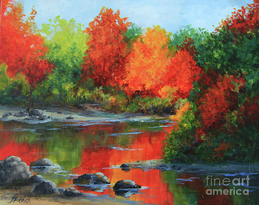 River in Autumn Painting by Jeanette French