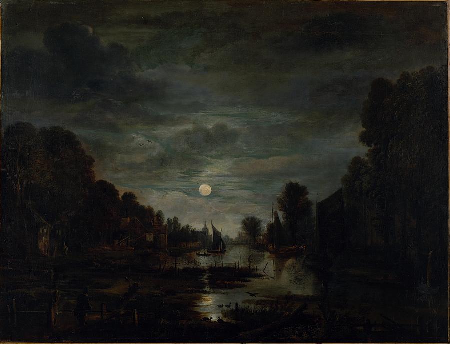 River Landscape in Moonlight, ca. 1645 55 Aert van der Neer, Dutch ...