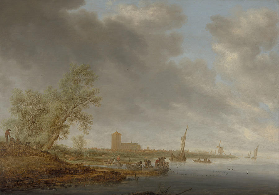 Salomon Van Ruysdael Painting - River Landscape with a View of Naarden by Salomon van Ruysdael