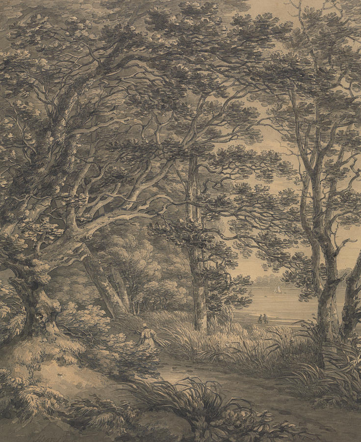 River Landscape with Figures Drawing by Thomas Hearne