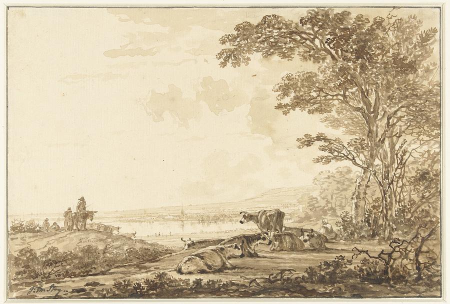 River landscape with resting cattle, Jacob van Strij, 1 Painting by MotionAge Designs