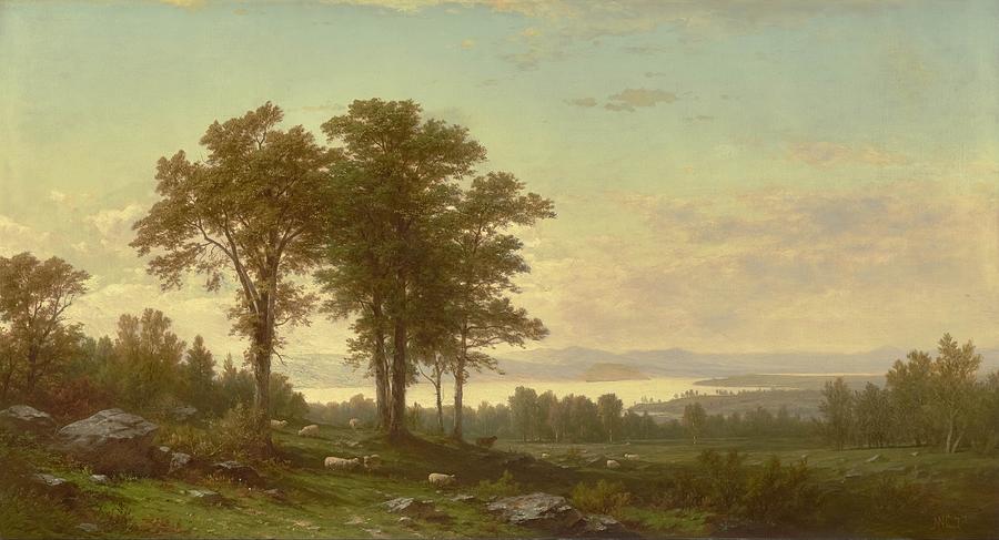 River Landscape with Sheep Painting by John William Casilear