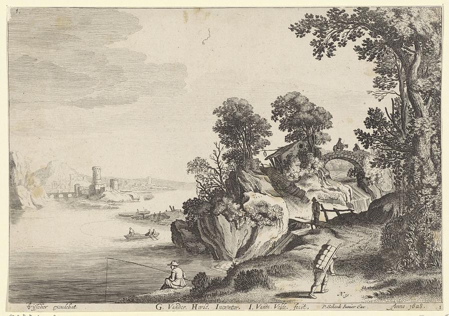 River landscape with travelers on country road, Jan van de Velde  Painting by MotionAge Designs