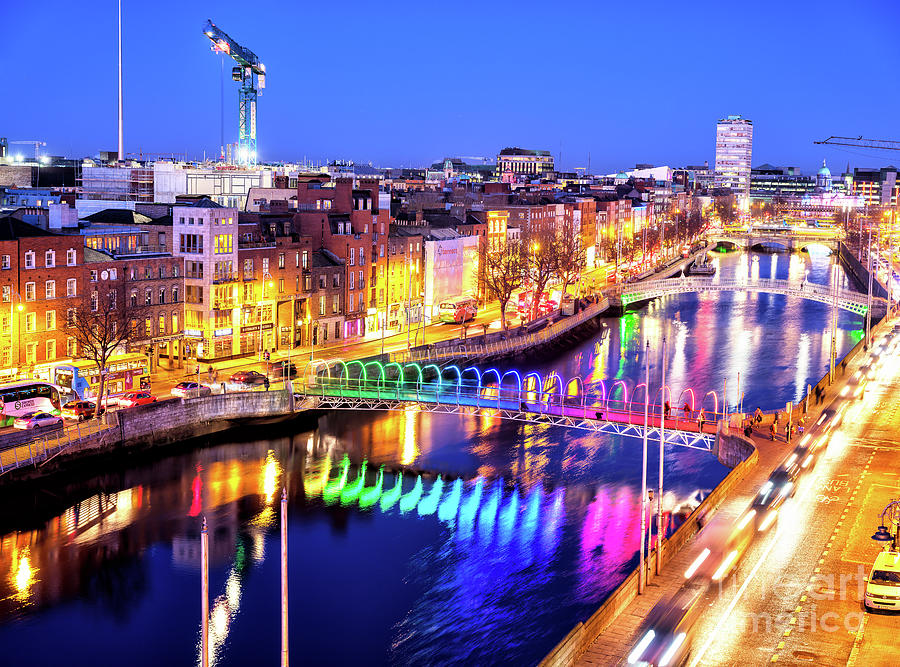 River Liffey Night Lights in Dublin Photograph by John Rizzuto
