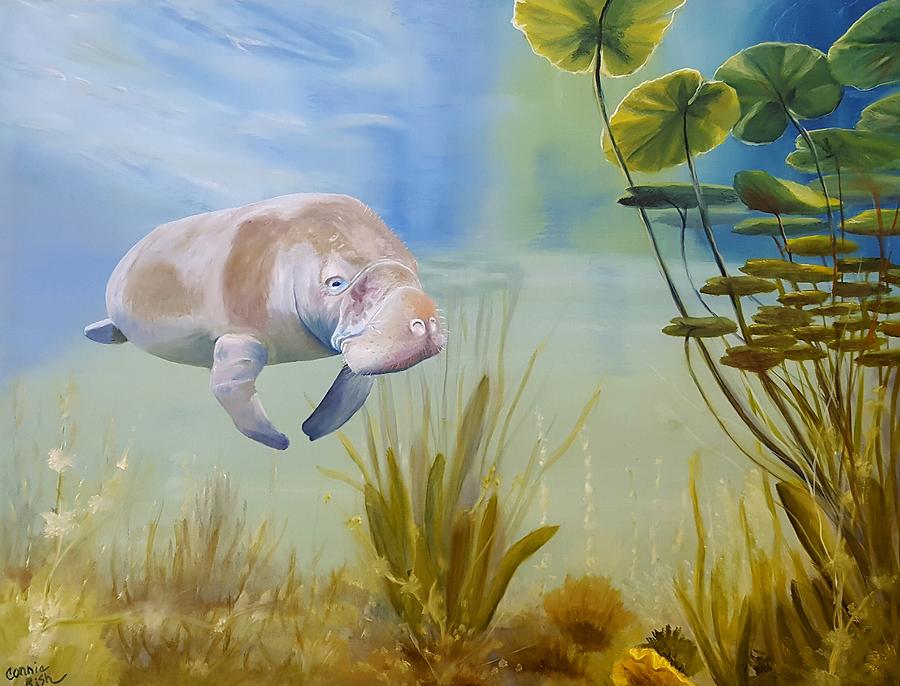 River Manatee Painting by Connie Rish