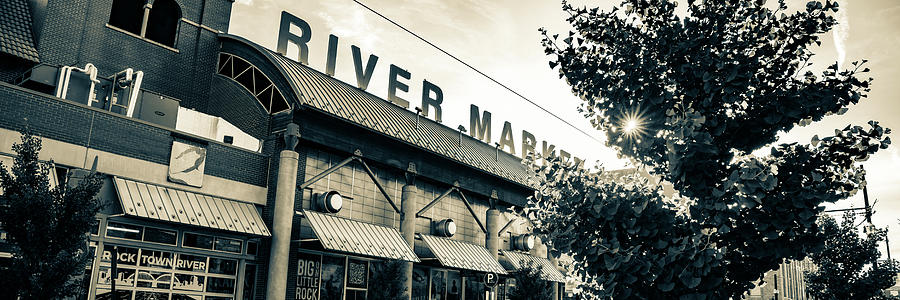 River Market Sunrise Panorama In Sepia - Little Rock Arkansas Photograph by Gregory Ballos