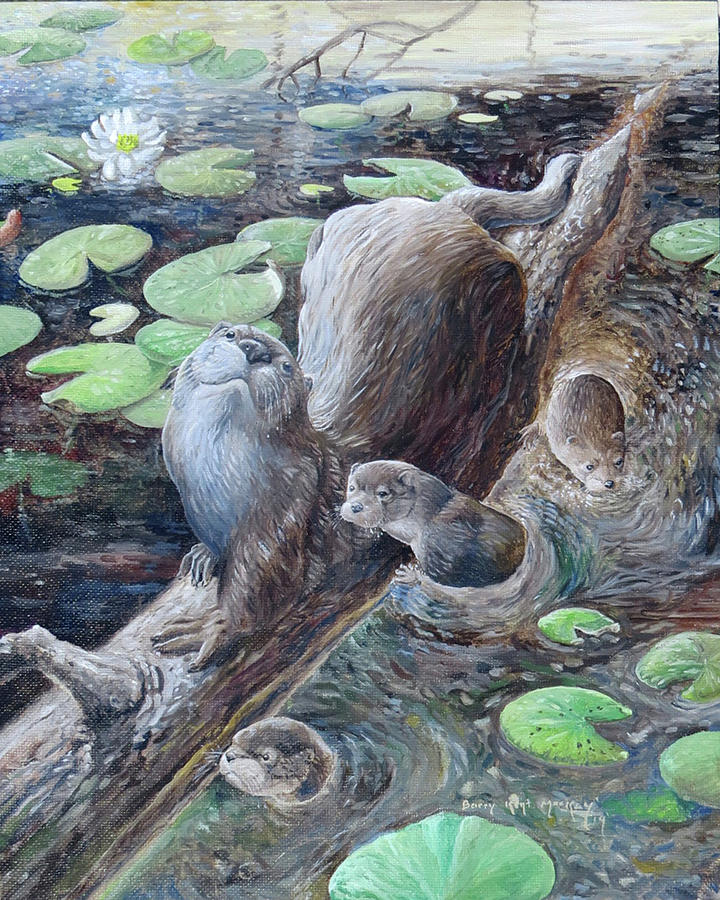 River Otters Painting by Barry Kent MacKay