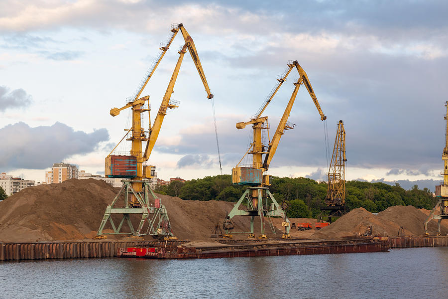 River Port And Cranes, Barge Photograph by Miklyxa13