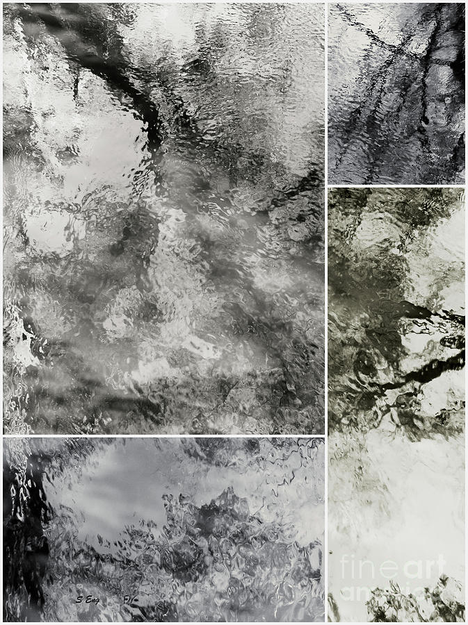 River Reflections Collage Black and White Mixed Media by Sharon Williams Eng