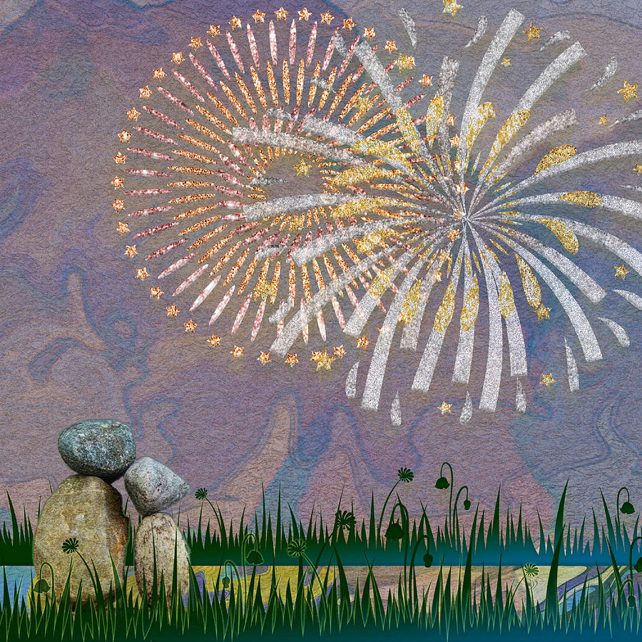 River Rock Art - Fireworks Digital Art
