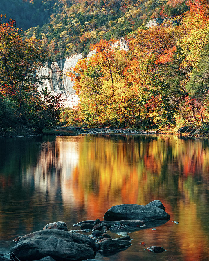 River Rocks And Autumn Roark Bluff Reflections Photograph by Gregory Ballos