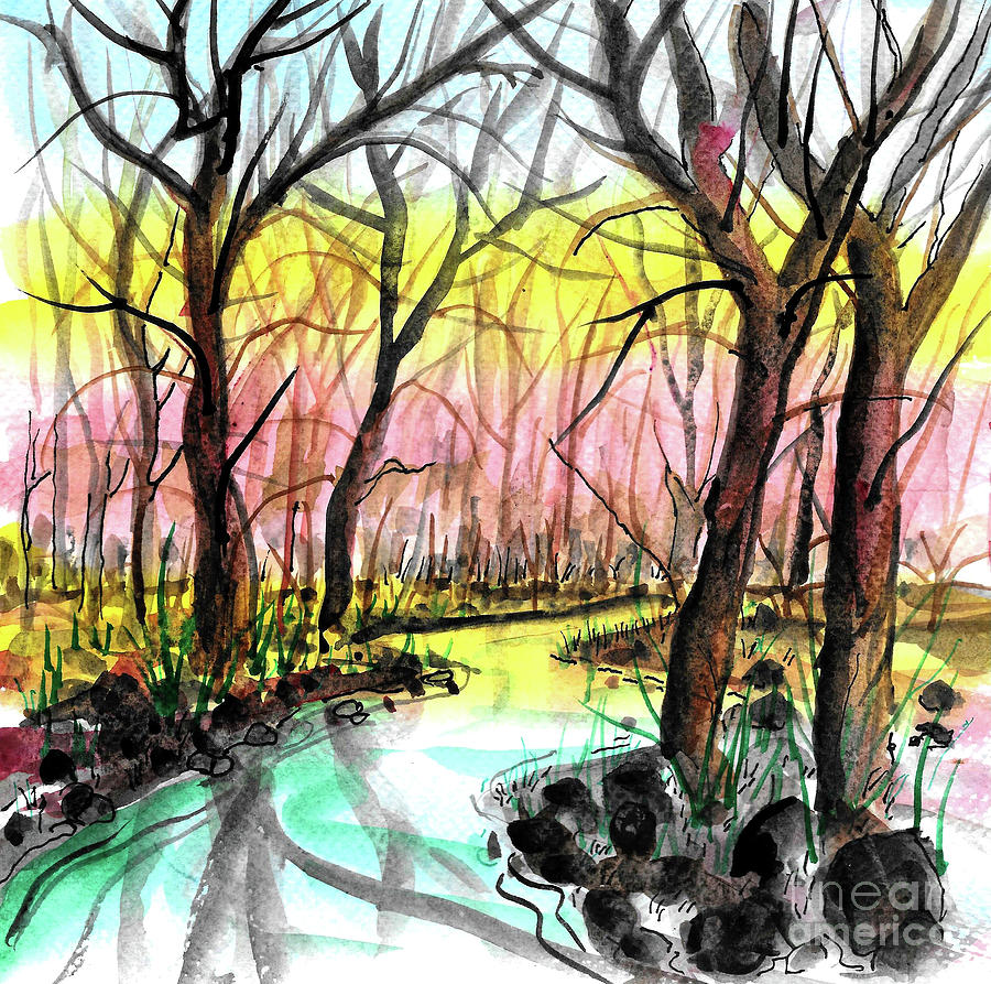 River, Rocks, Trees 2024 Painting by Terry Banderas