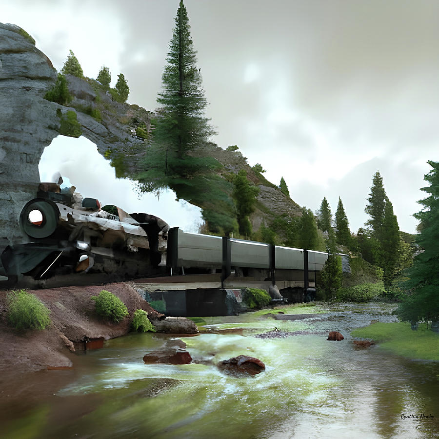 River Scene with a Train Digital Art by Cindys Creative Corner