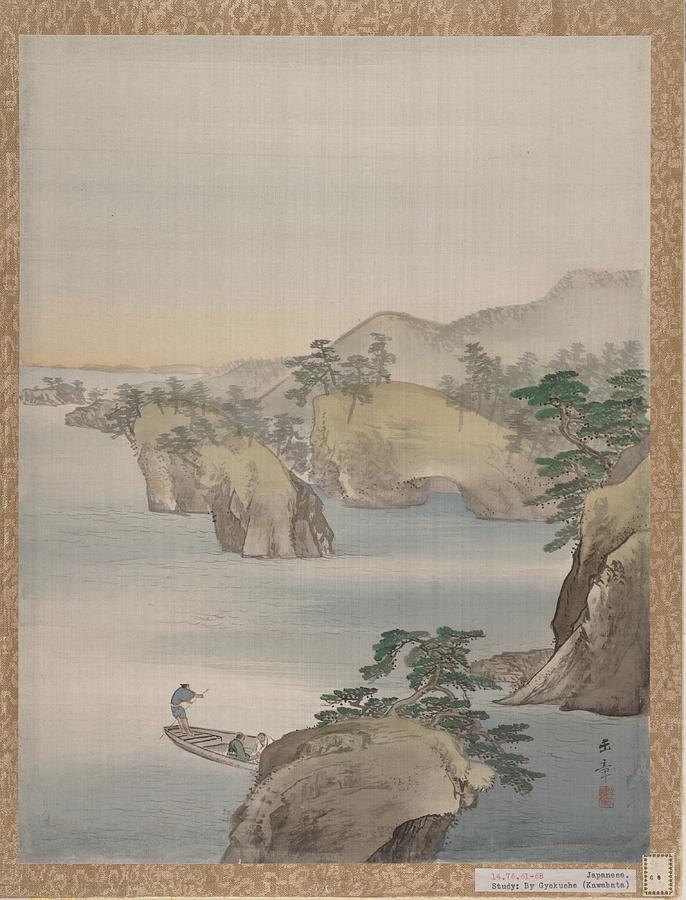 River Scene with Rocky Hills in Background 1868 Kawabata  Painting by MotionAge Designs