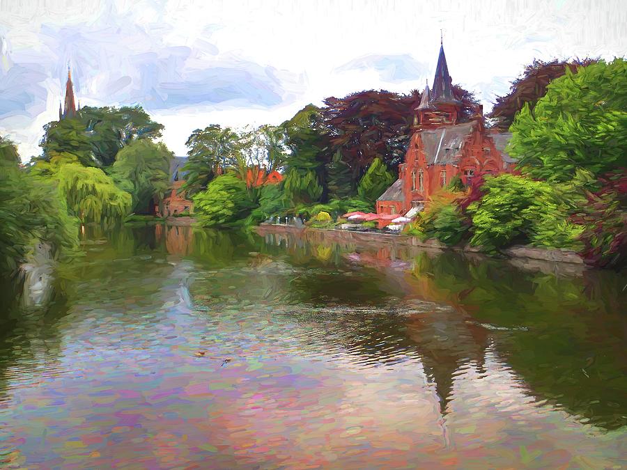 Vincent Van Gogh Photograph - River scenic in Bruges Belgium in van Gogh Style by David Smith
