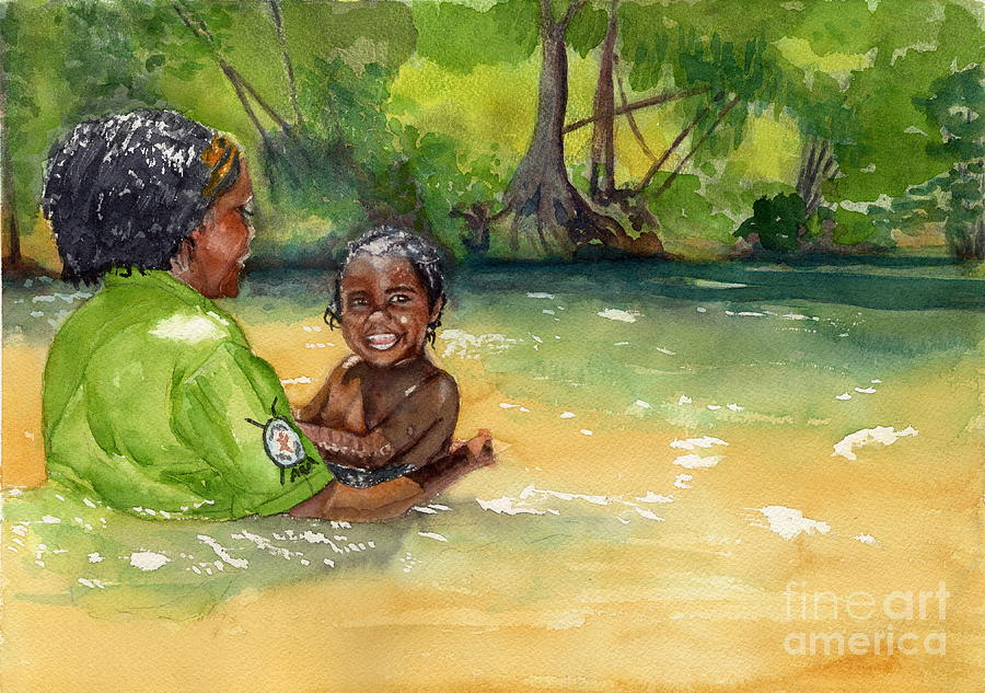 River Swimmers Painting by Vicki B Littell
