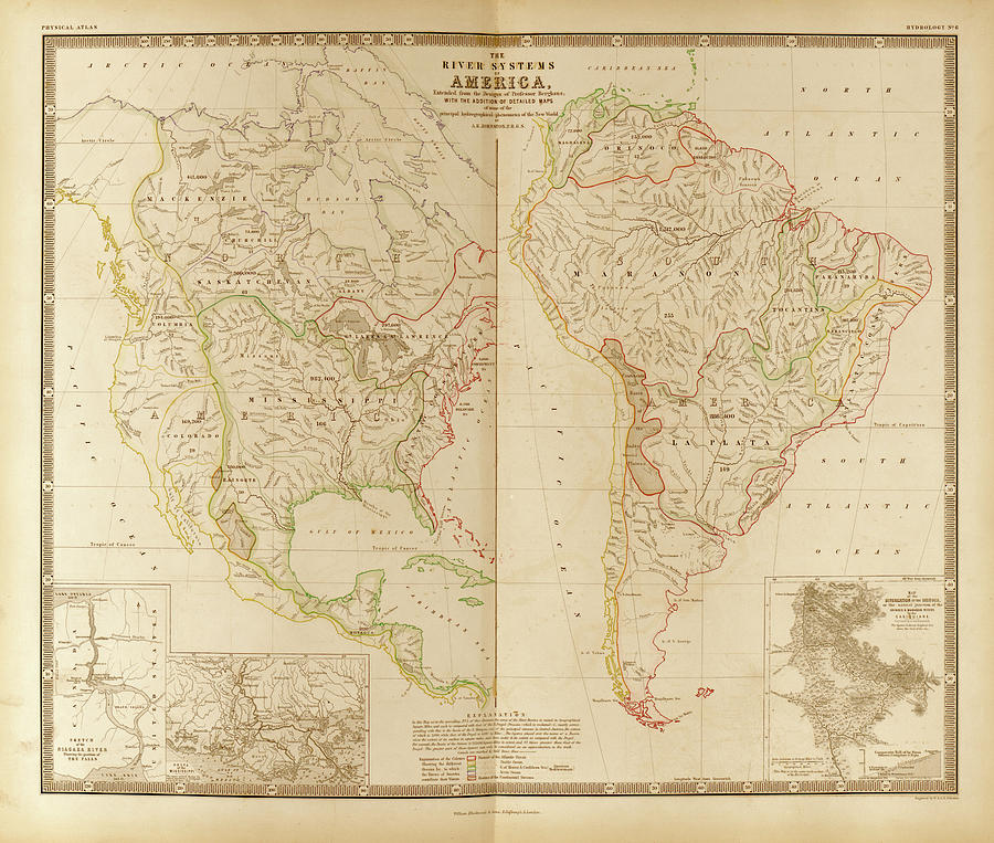 Map Drawing - River Systems in the Americas by Vintage Maps