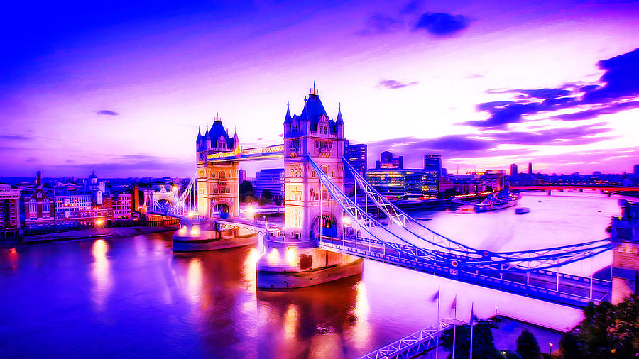 River Thames And Tower Bridge At Dusk, London, England Digital Art
