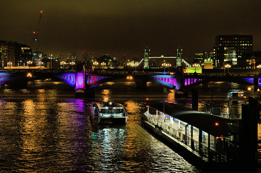 River Thames Boat and Bridges Scene - London Photograph by Angelo DeVal