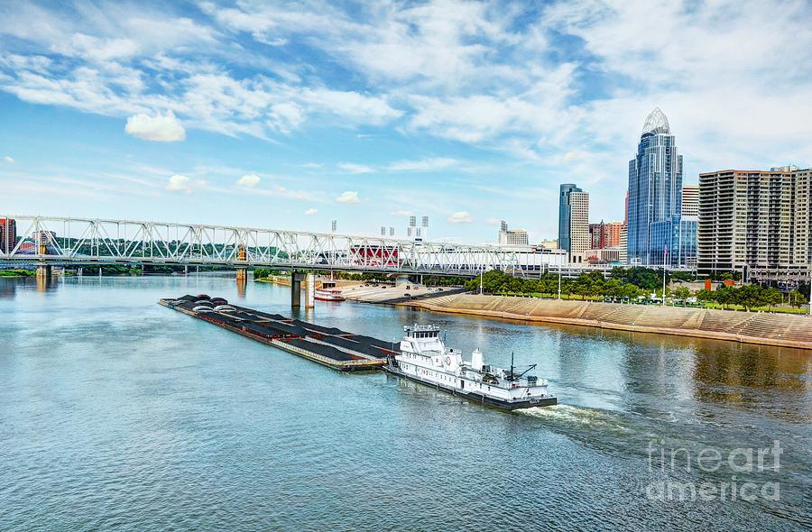 River Traffic At Cincinnati Photograph by Mel Steinhauer