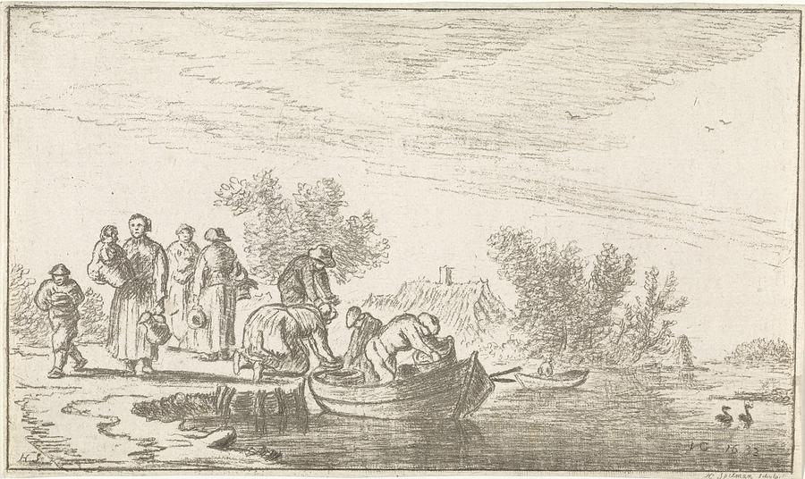 River view with docked rowboat, Hendrik Spilman, after Jan van Goyen,  Painting by MotionAge Designs