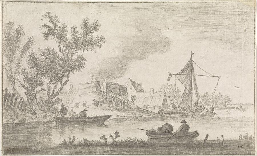 River view with lime kilns, Hendrik Spilman, after Jan van Goyen, 1742 Painting by MotionAge Designs