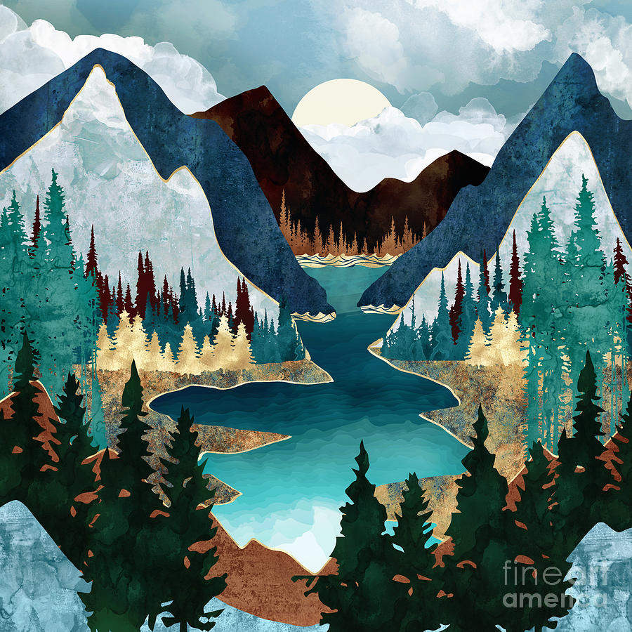 Mountain Digital Art - River Vista by Spacefrog Designs
