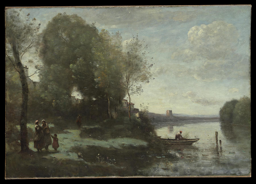 River with a Distant Tower 1865 Camille Corot French Painting by MotionAge Designs