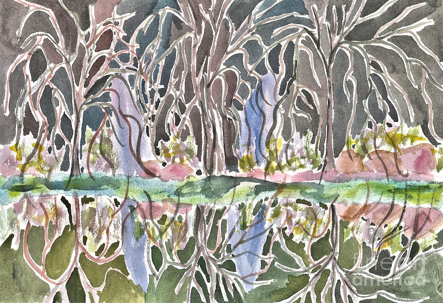 Tree Painting - River with Reflections by L A Feldstein