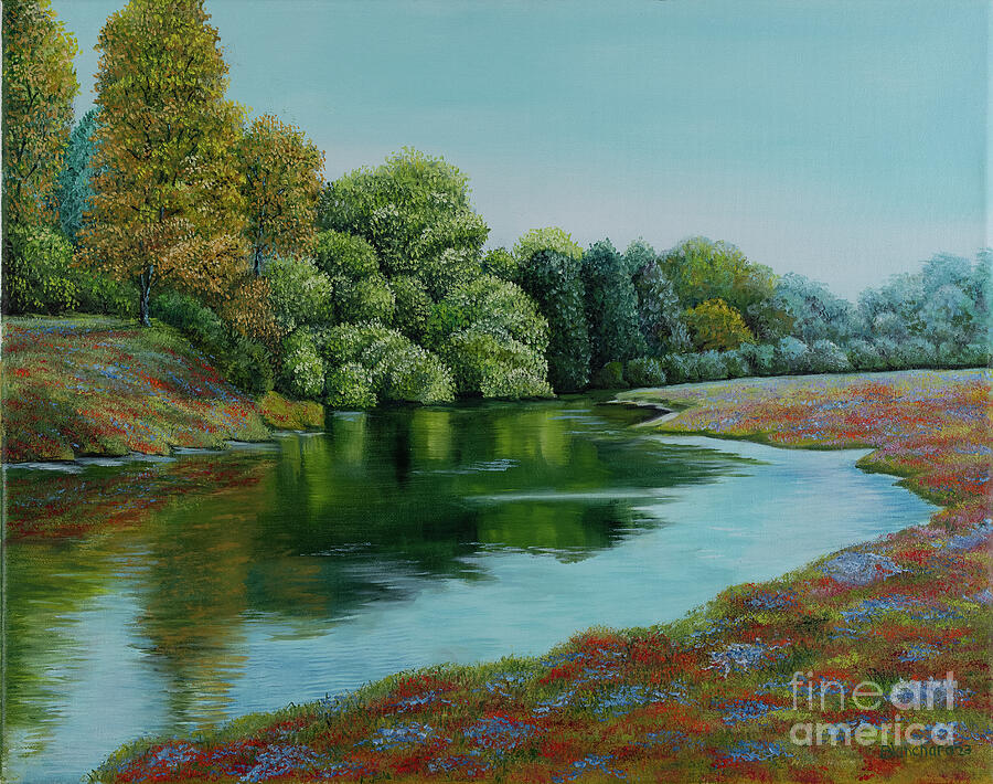 Riverbanks of Flowers Painting by Charlotte Blanchard