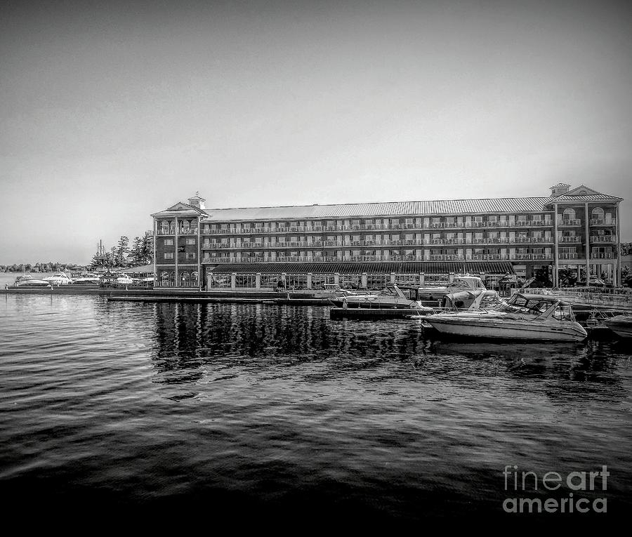 Riveredge Hotel Alexandria Bay Thousand Islands Black and White Photograph by Rose Santuci-Sofranko
