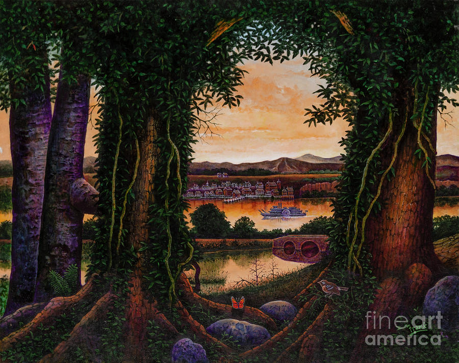 Riverfront Sunset Painting by Michael Frank