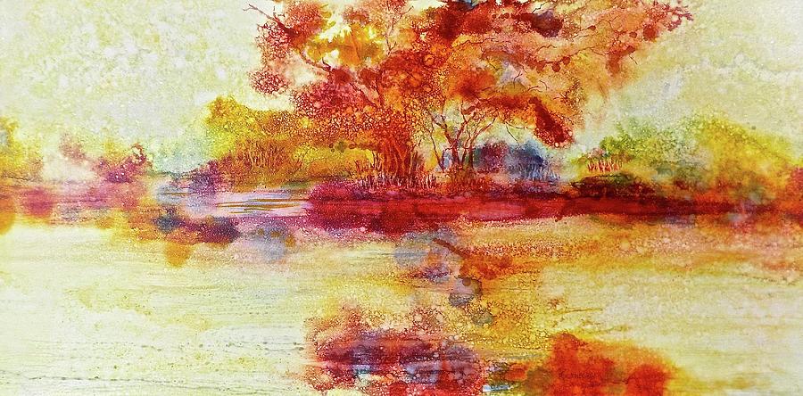 Riverscape in Red Painting by Carolyn Rosenberger