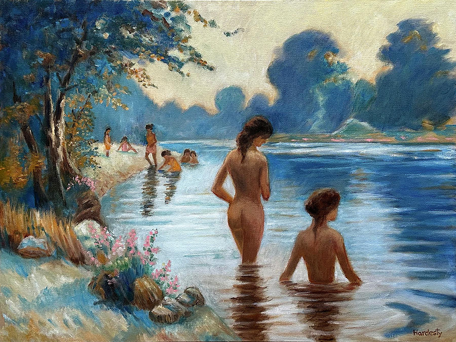 Riverside Bathers Painting by David Hardesty