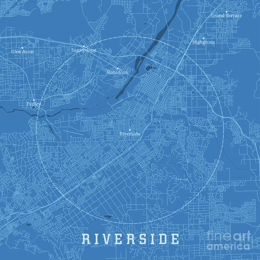 Riverside CA City Vector Road Map Blue Text Digital Art by Frank ...