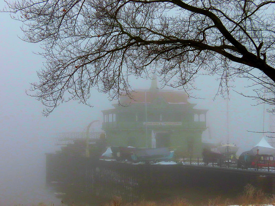 Riverton Yacht Club in the February Fog Photograph by Linda Stern
