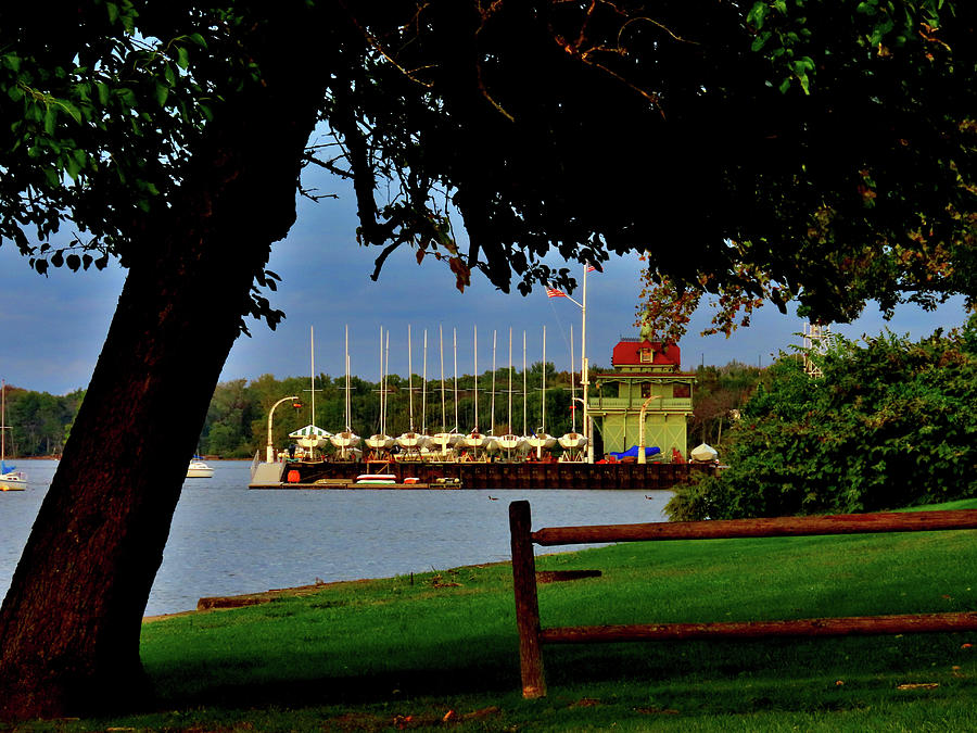 Riverton Yacht Club on the Delaware River as Evening Approaches Photograph by Linda Stern