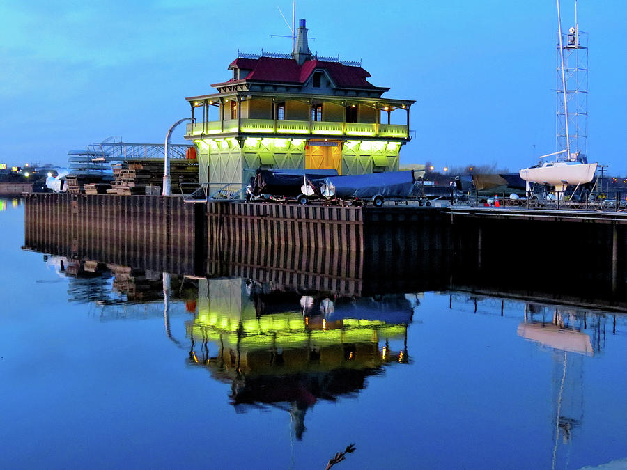 Riverton Yacht Club Reflections on the Delaware River Photograph by Linda Stern