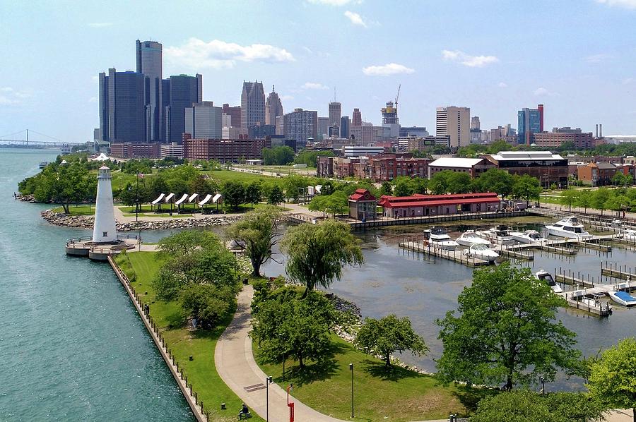 Riverwalk and Downtown Detroit Skyline Photograph by Junfu Han and Eric Seals