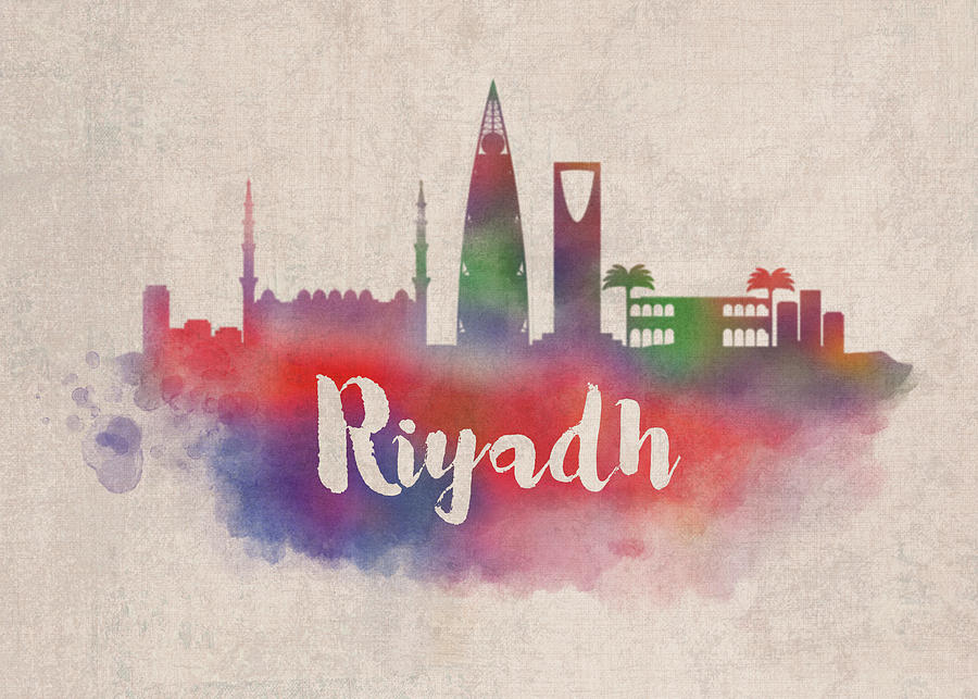 Riyadh Saudi Arabia Watercolor City Skyline Mixed Media by Design ...