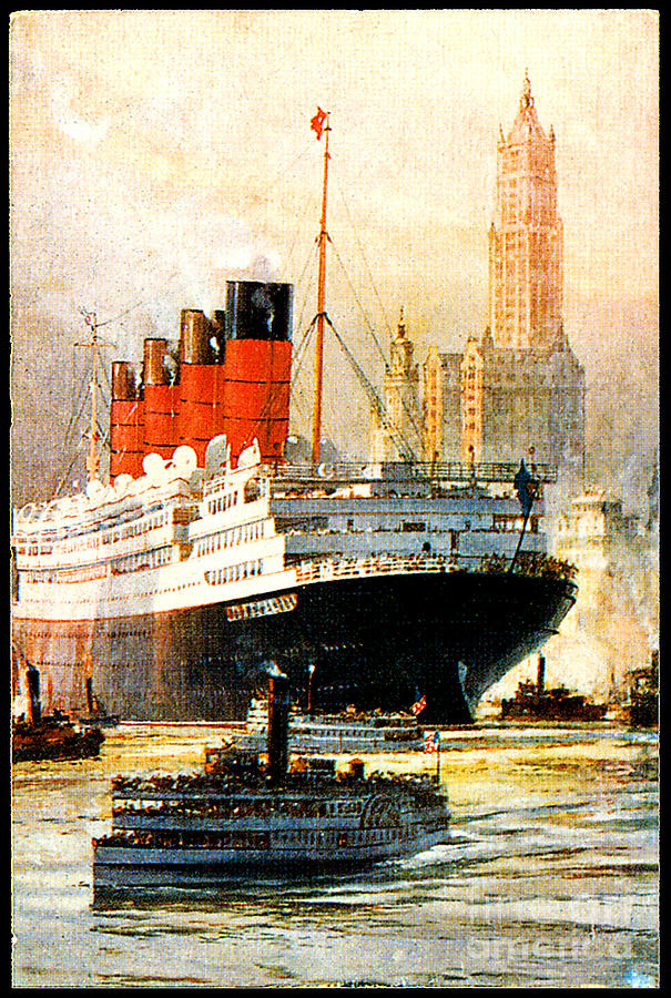 RMS Aquitania Cruise Ship Poster 1914 Painting by Unknown