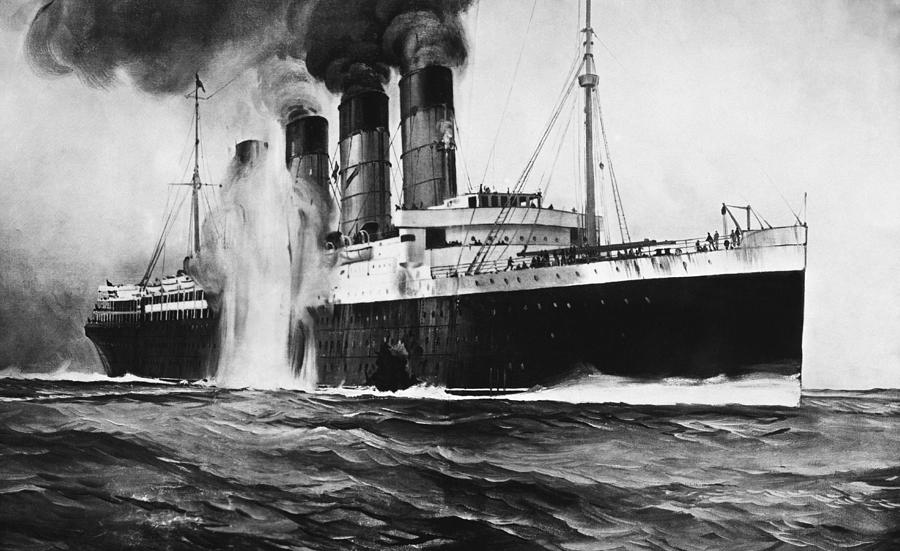 RMS Lusitania Getting Struck By Torpedos Drawing by War Is Hell Store