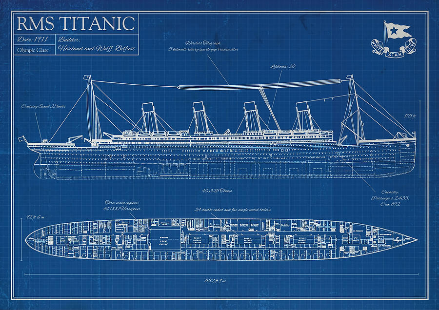 RMS Titanic Blueprint Photographic Print Painting by Harvey Harrison ...